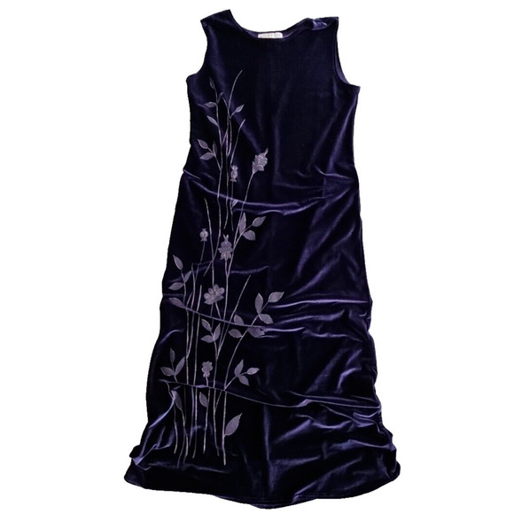 Purple Velvet Silver Accent Maxi Dress Evening Gown Large Sleeveless Stretch - Picture 1 of 10